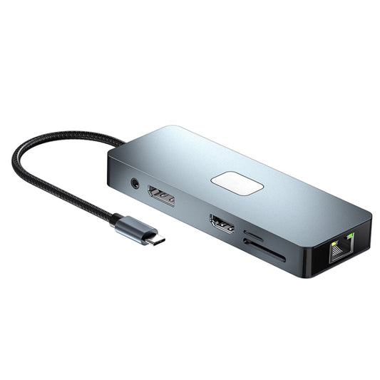 BYL-2309 Type-C to HDMI 4K 60Hz + DP HD + VGA + RJ47 + USB3.2 + Audio 3.5mm + PD100W + SD + TF Docking Station HUB by buy2fix