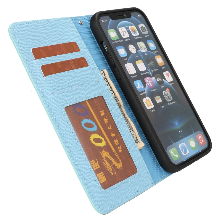 For iPhone 15 Pro Max Cross Texture Detachable Horizontal Flip PU Leather Case(Blue) - iPhone 15 Pro Max Cases by buy2fix | Online Shopping UK | buy2fix