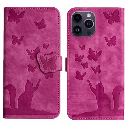 For iPhone 15 Pro Max Butterfly Cat Embossing Flip Leather Phone Case(Pink) - iPhone 15 Pro Max Cases by buy2fix | Online Shopping UK | buy2fix