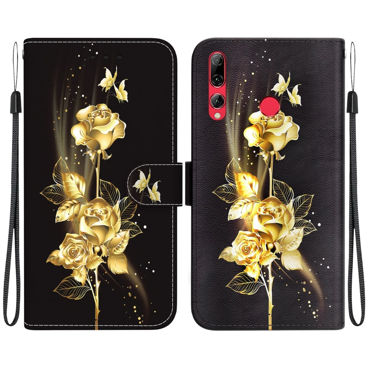 For Huawei P Smart Z / Y9 Prime Crystal Texture Colored Drawing Leather Phone Case(Gold Butterfly Rose) by buy2fix