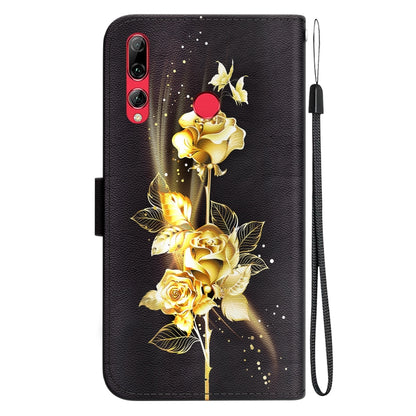 For Huawei P Smart Z / Y9 Prime Crystal Texture Colored Drawing Leather Phone Case(Gold Butterfly Rose) by buy2fix