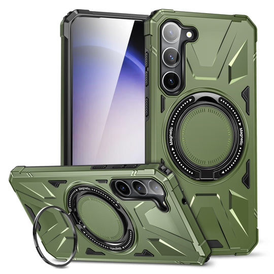 For Samsung Galaxy S24 5G MagSafe Magnetic Shockproof Phone Case with Ring Holder(Dark Green)