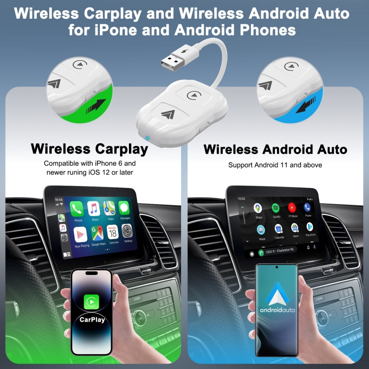THT-020-9 USB + USB-C / Type-C Wired to Wireless Carplay / Android Auto Adapter(White) by buy2fix