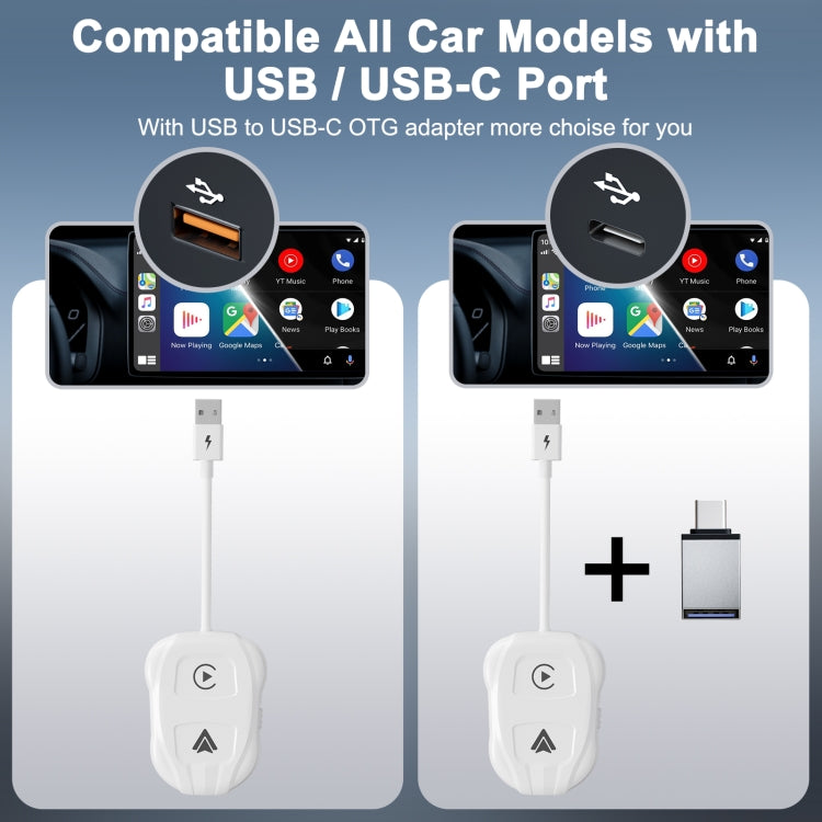 THT-020-9 USB + USB-C / Type-C Wired to Wireless Carplay / Android Auto Adapter(White) by buy2fix