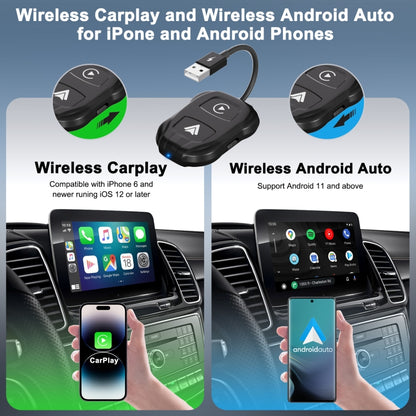 THT-020-9 USB + USB-C / Type-C Wired to Wireless Carplay / Android Auto Adapter(Black) by buy2fix