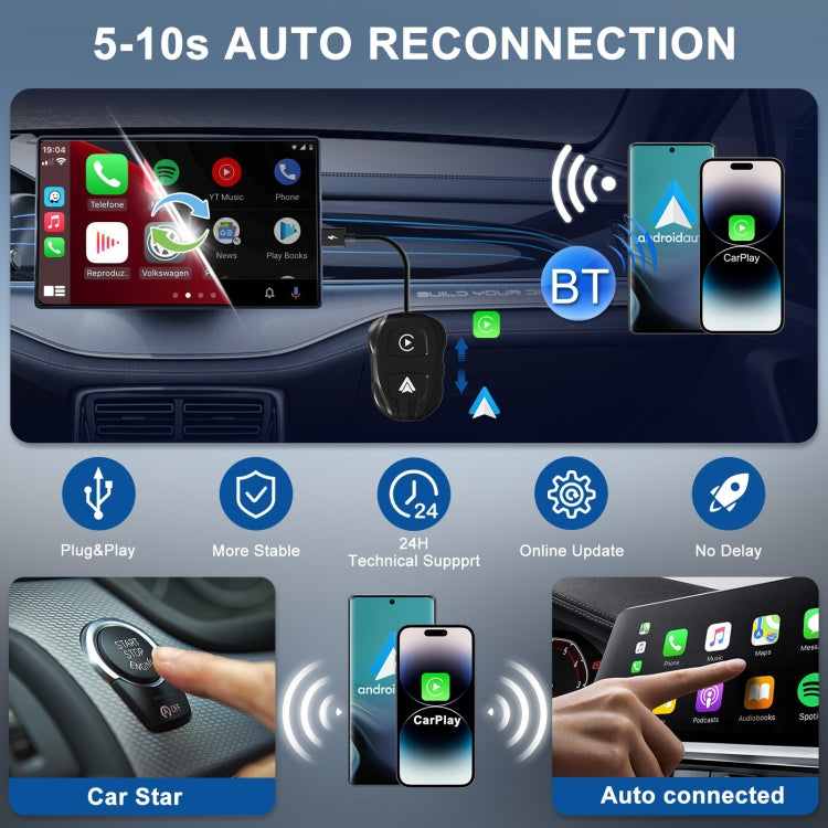 THT-020-9 USB + USB-C / Type-C Wired to Wireless Carplay / Android Auto Adapter(Black) by buy2fix