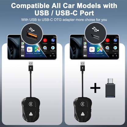 THT-020-9 USB + USB-C / Type-C Wired to Wireless Carplay / Android Auto Adapter(Black) by buy2fix
