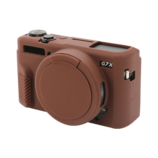 For Canon PowerShot G7 X Mark II / G7X2 Soft Silicone Protective Case with Lens Cover(Coffee) by buy2fix