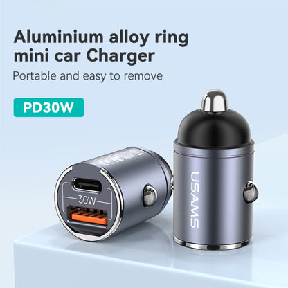 USAMS US-CC206 C38 PD30W USB + Type-C Dual Port Fast Charging Aluminum Alloy Car Charger(Tarnish) - Car Charger by USAMS | Online Shopping UK | buy2fix