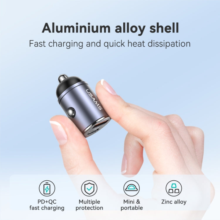 USAMS US-CC206 C38 PD30W USB + Type-C Dual Port Fast Charging Aluminum Alloy Car Charger(Tarnish) - Car Charger by USAMS | Online Shopping UK | buy2fix