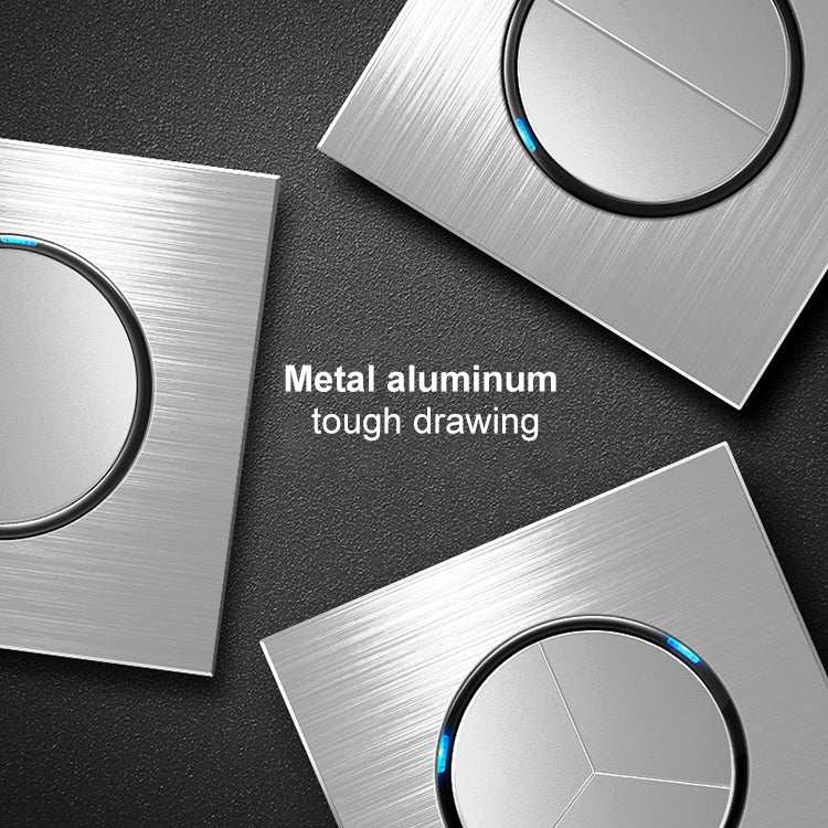 86mm Gray Aluminum Wire Drawing LED Switch Panel, Style:Triple Open Dual Control by buy2fix