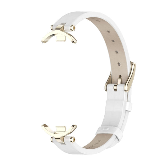 For Xiaomi Smart Band 10 / 9 / 8 Mijobs First Layer Cowhide Watch Band(White Light Gold) by MIJOBS