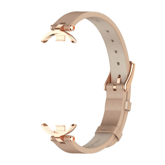 For Xiaomi Smart Band 10 / 9 / 8 Mijobs First Layer Cowhide Watch Band(Apricot Rose Gold) by MIJOBS