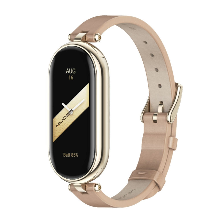 For Xiaomi Smart Band 10 / 9 / 8 Mijobs First Layer Cowhide Watch Band(Apricot Light Gold) by MIJOBS