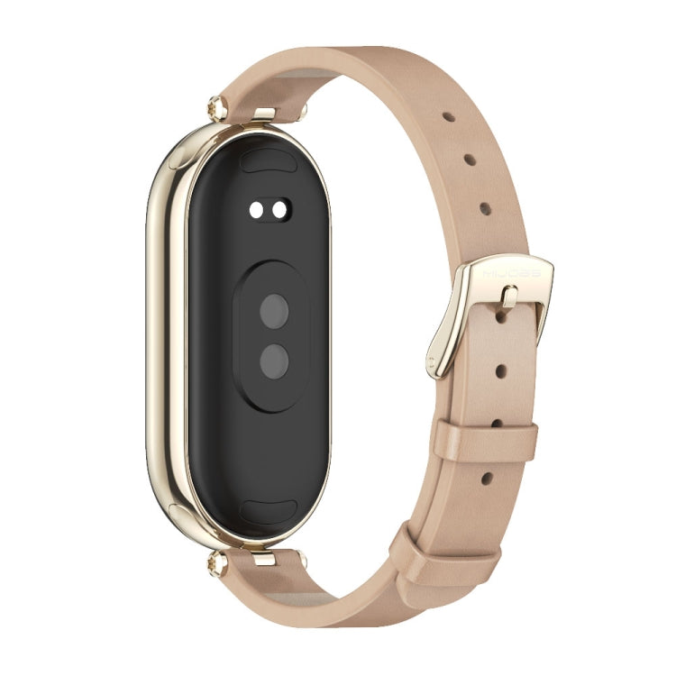For Xiaomi Smart Band 10 / 9 / 8 Mijobs First Layer Cowhide Watch Band(Apricot Light Gold) by MIJOBS