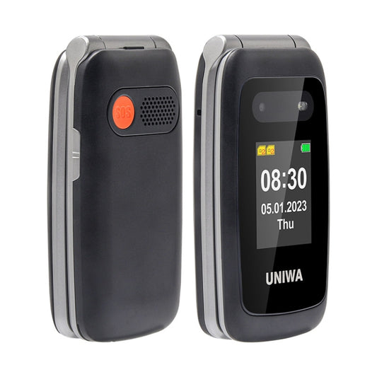 UNIWA V202T 4G Flip Style Phone, 2.4 inch Unisoc T107 Cat.1, SOS, FM, Dual SIM Cards, 21 Keys(Black) by UNIWA
