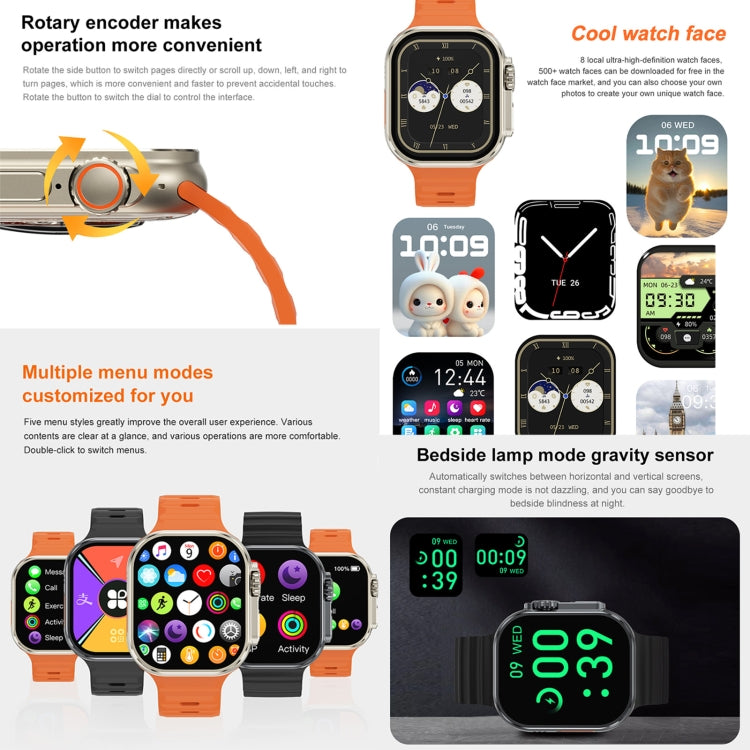 iW9 Ultra 2.04 inch Screen Smart Call Watch, BT Call / Heart Rate / Blood Pressure / Blood Oxygen(Grey Gold) by buy2fix