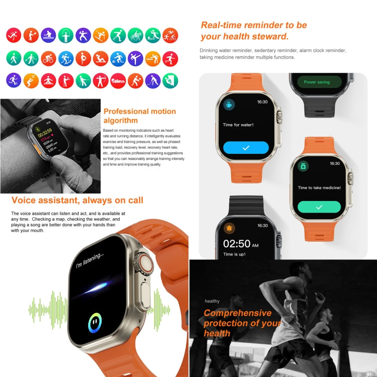 iW9 Ultra 2.04 inch Screen Smart Call Watch, BT Call / Heart Rate / Blood Pressure / Blood Oxygen(Grey Gold) by buy2fix