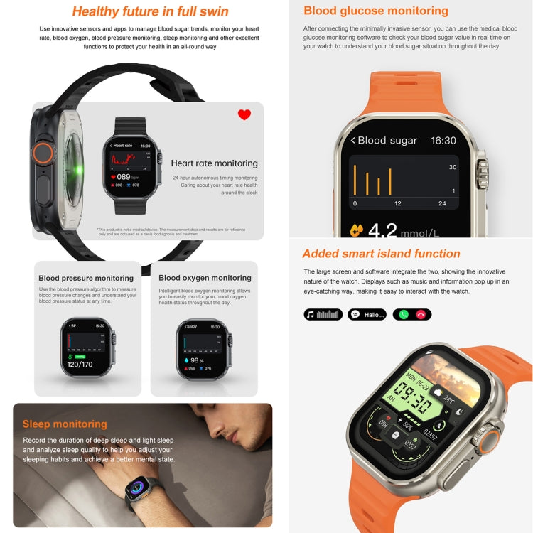 iW9 Ultra 2.04 inch Screen Smart Call Watch, BT Call / Heart Rate / Blood Pressure / Blood Oxygen(Grey Gold) by buy2fix
