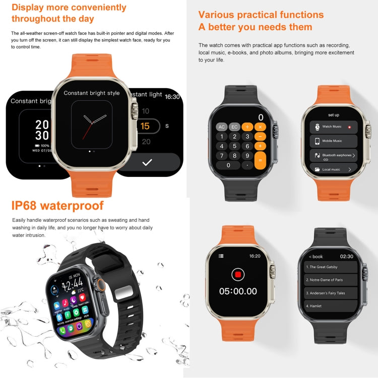 iW9 Ultra 2.04 inch Screen Smart Call Watch, BT Call / Heart Rate / Blood Pressure / Blood Oxygen(Grey Gold) by buy2fix