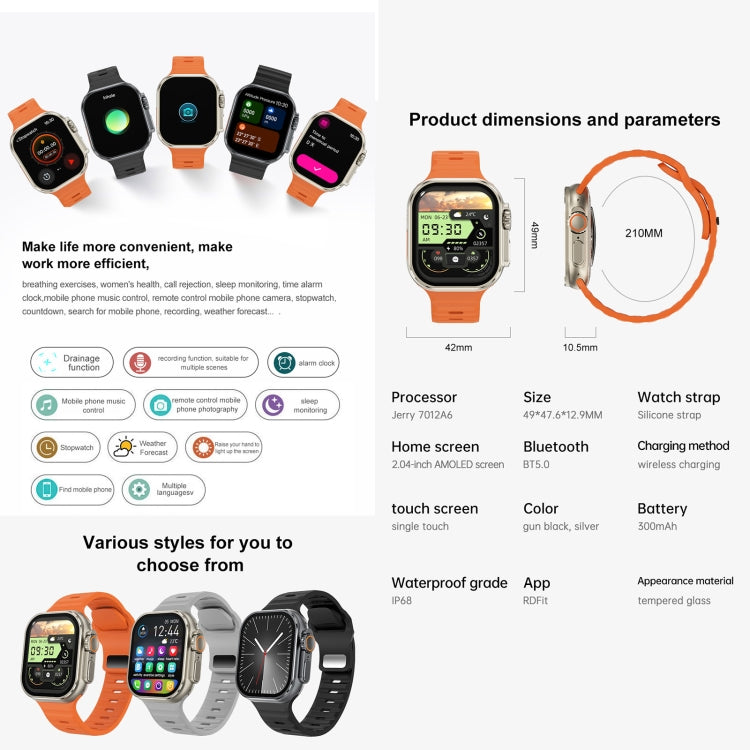 iW9 Ultra 2.04 inch Screen Smart Call Watch, BT Call / Heart Rate / Blood Pressure / Blood Oxygen(Grey Gold) by buy2fix