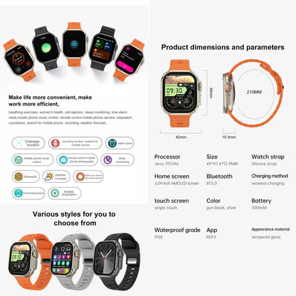 iW9 Ultra 2.04 inch Screen Smart Call Watch, BT Call / Heart Rate / Blood Pressure / Blood Oxygen(Grey Gold) by buy2fix