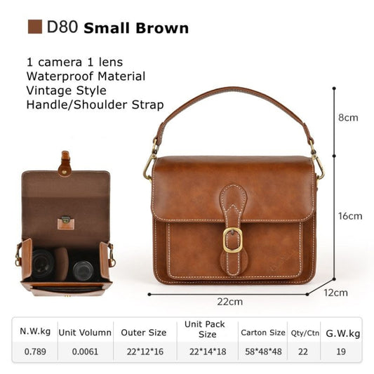 Cwatcun D80 Retro Leather Camera Shoulder Bag, Size:22 x 16 x 12cm Faux Leather Small(Brown) by Cwatcun