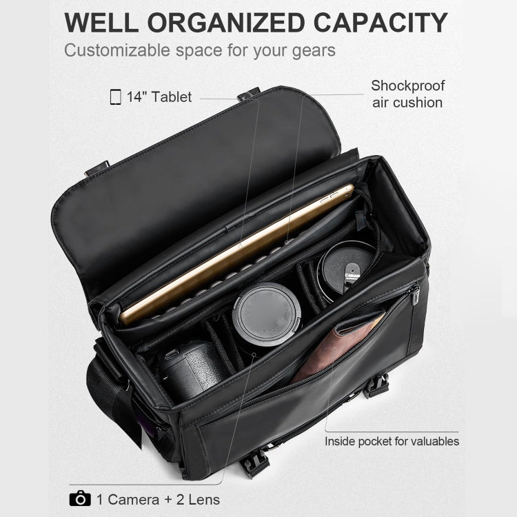 Cwatcun D85 Camera Bag Side Quick Access Camera Messenger Case Waterproof Bag, Size:32 x 14 x 24cm Medium(Black) - Strap Satchel by Cwatcun | Online Shopping UK | buy2fix