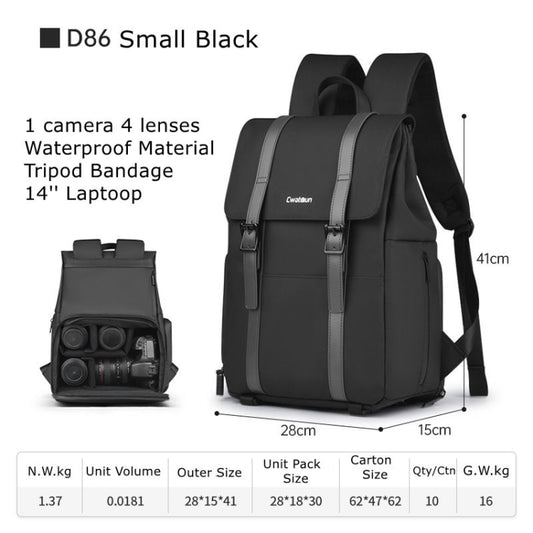 Cwatcun D86 Camera Backpack DSLR Mirrorless Camera Waterproof Bag, Size:28 x 15 x41cm Small(Black) by Cwatcun