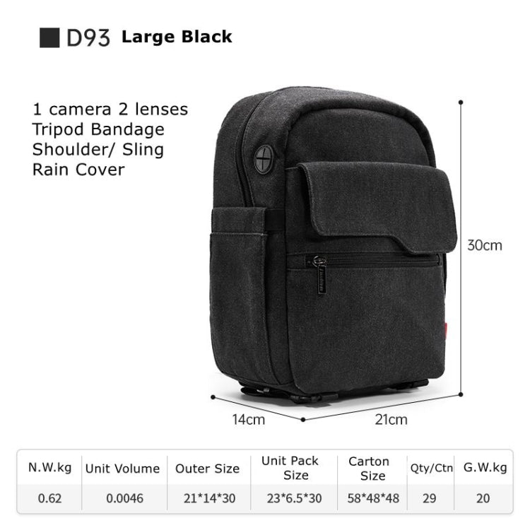 Cwatcun D93 Camera Bag Canvas Shoulder Bag, Size:21 x 14 x 30cm Black - Strap Satchel by Cwatcun | Online Shopping UK | buy2fix