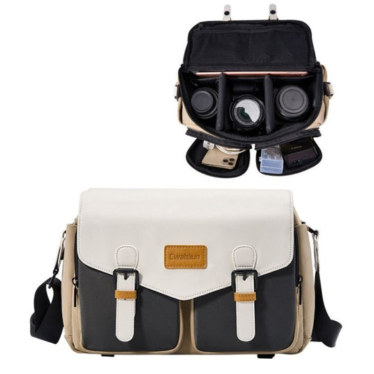 Cwatcun D99 Contrast Color Single Shoulder Camera Bag Outdoor Camera Bag Professional Crossbody Handbag, Size:32.5 x 14.5 x 21.5cm Large(Khaki Black)
