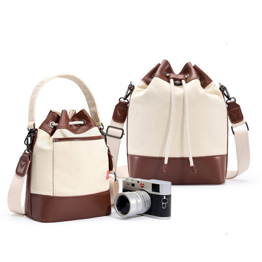 Cwatcun D100 Canvas PU Waterproof Bundle Drawstring Lens Bag Crossbody Camera Bag, Size:22 x 12 x 31cm(Beige) by Cwatcun