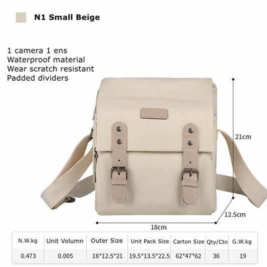 Cwatcun N1 Retro Multifunctional Canvas Waterproof Digital Camera Photography Bag, Size:18 x 12.5 x 21cm Beige by Cwatcun