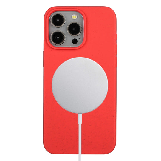 For iPhone 13 Pro Max Wheat MagSafe Magnetic Straw Material + TPU Phone Case(Red)
