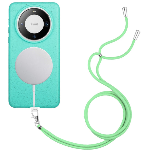 For Huawei Mate 60 Wheat MagSafe Magnetic Straw Material + TPU Phone Case with Lanyard(Green) by buy2fix