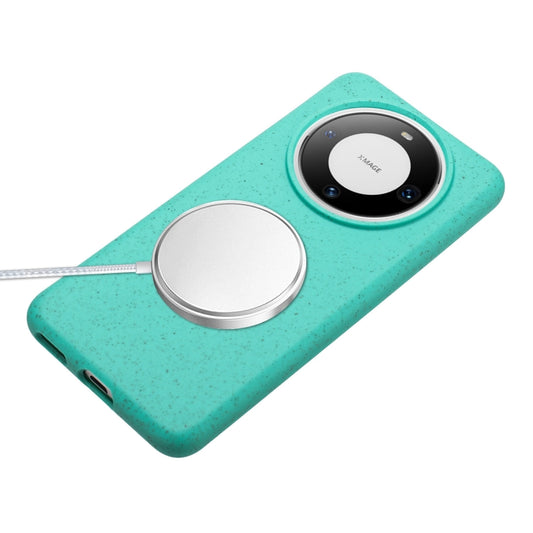 For Huawei Mate 60 Pro Wheat MagSafe Magnetic Straw Material + TPU Phone Case with Lanyard(Green) by buy2fix