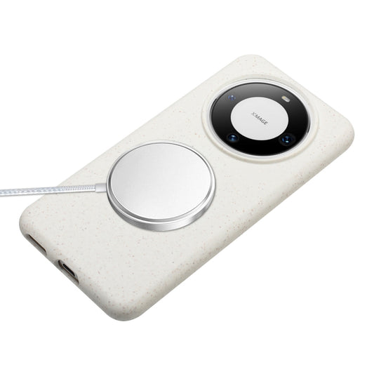 For Huawei Mate 60 Pro Wheat MagSafe Magnetic Straw Material + TPU Phone Case with Lanyard(White) by buy2fix