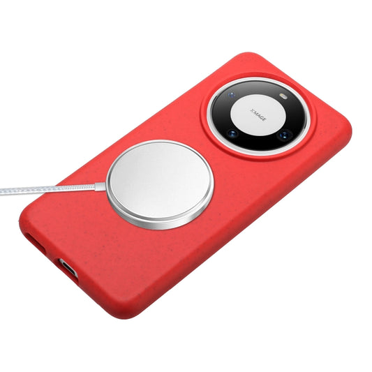 For Huawei Mate 60 Pro Wheat MagSafe Magnetic Straw Material + TPU Phone Case with Lanyard(Red) by buy2fix