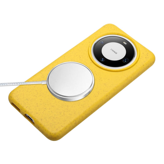 For Huawei Mate 60 Pro Wheat MagSafe Magnetic Straw Material + TPU Phone Case with Lanyard(Yellow) by buy2fix