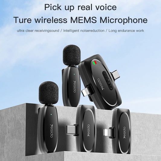 YESIDO KR12 Low-latency Wireless Lavalier Microphone with 8 Pin Receiver(Black) by Yesido