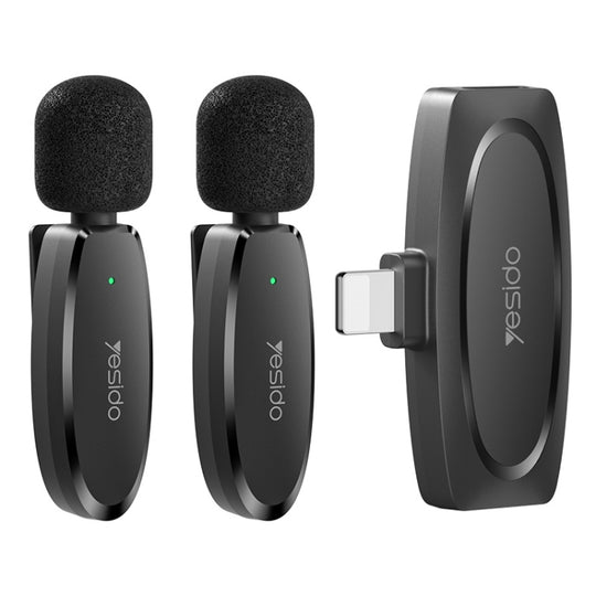 YESIDO KR14 Dual Transmitter Low-latency Wireless Lavalier Microphone with 8 Pin Receiver(Black)