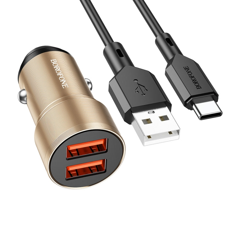 BOROFONE BZ19 Wisdom Dual USB Ports Car Charger with USB to Type-C Cable(Gold) - Car Charger by Borofone | Online Shopping UK | buy2fix