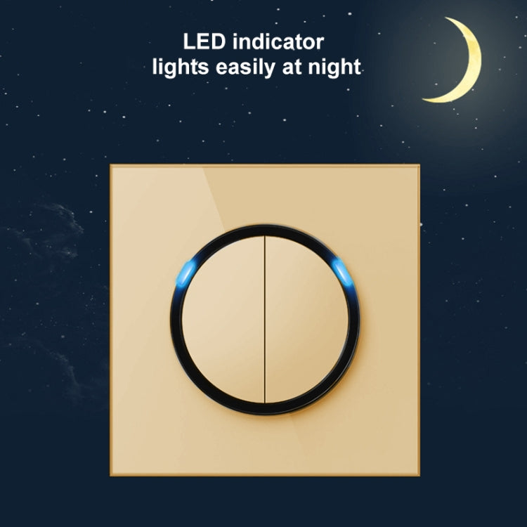 86mm Round LED Tempered Glass Switch Panel, Gold Round Glass, Style:Dual Computer Socket - Consumer Electronics by buy2fix | Online Shopping UK | buy2fix