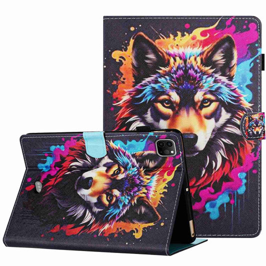 For iPad 11 Pro 2024 / 2020 / Air 4 10.9 Painted Pattern Stitching Smart Leather Tablet Case(Colorful Wolf) by buy2fix