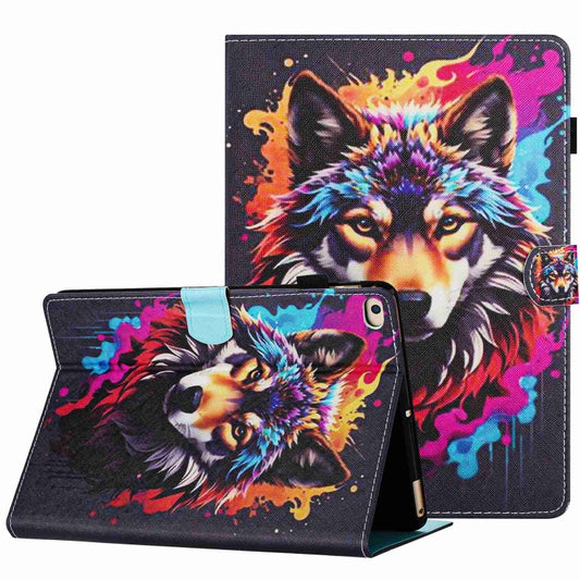 For iPad 9.7 2018 / 2017 Painted Pattern Stitching Smart Leather Tablet Case(Colorful Wolf) by buy2fix
