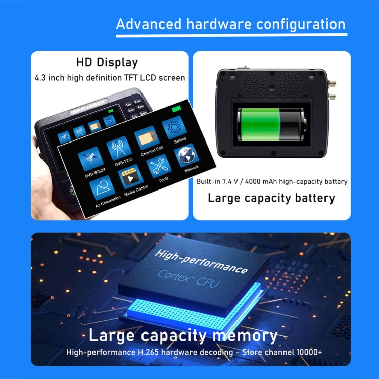 iBRAVEBOX V10 Finder Pro 4.3 inch Display Digital Satellite Meter Signal Finder, Support DVB-S/S2/S2X/T/T2/C, Plug Type:EU Plug(Black) by buy2fix