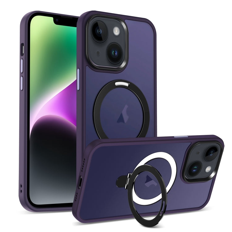 For iPhone 14 Plus MagSafe Holder Skin-feel PC Hybrid TPU Phone Case(Dark Purple) - iPhone 14 Plus Cases by buy2fix | Online Shopping UK | buy2fix