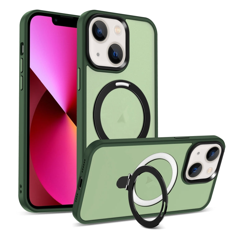 For iPhone 13 MagSafe Holder Skin-feel PC Hybrid TPU Phone Case(Green) - iPhone 13 Cases by buy2fix | Online Shopping UK | buy2fix