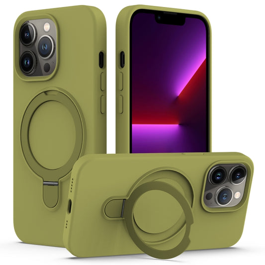 For iPhone 12 Pro Max MagSafe Magnetic Liquid Silicone Phone Case with Ring Holder(Willow Green) - iPhone 12 Pro Max Cases by buy2fix | Online Shopping UK | buy2fix