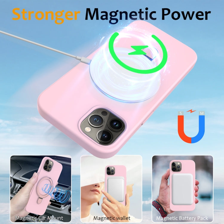 For iPhone 12 Pro Liquid Silicone MagSafe Magnetic Phone Case with Ring Holder(Grey Pink) by buy2fix
